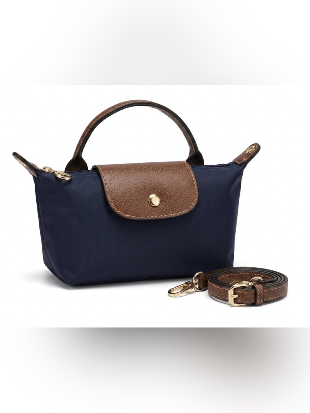 Classic Navy Crossbody with Brown Leather Trim - Women's Convertible Bag